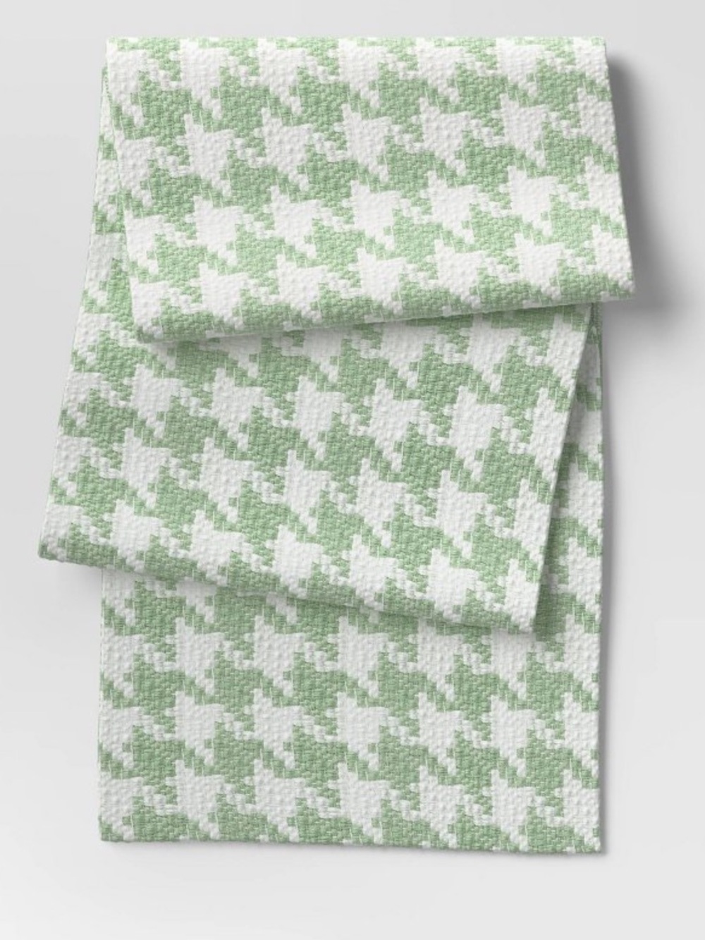 Room Essentials Green & Cream Woven Table Runner Textured Houndstooth 14 x 72 - Picture 4 of 4